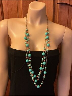 J. Crew  Turquoise and Coral Beaded Layered Necklace - Women Jewelry